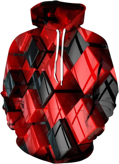 3D Graphic Hoodies Women Mens Cool Color Block Thicken Sweatshirt with Drewatring Long Sleeve Jacket Shirt with Big Pocket L